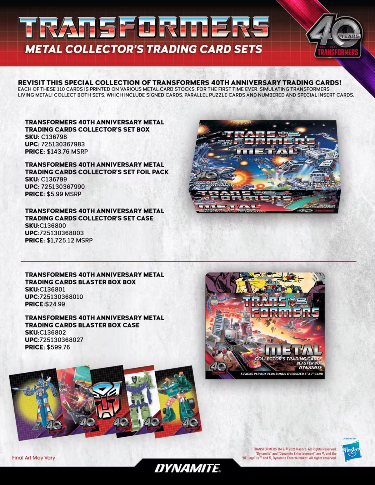 2026 Dynamite Transformers Metal Collector (Preorder ships early October)