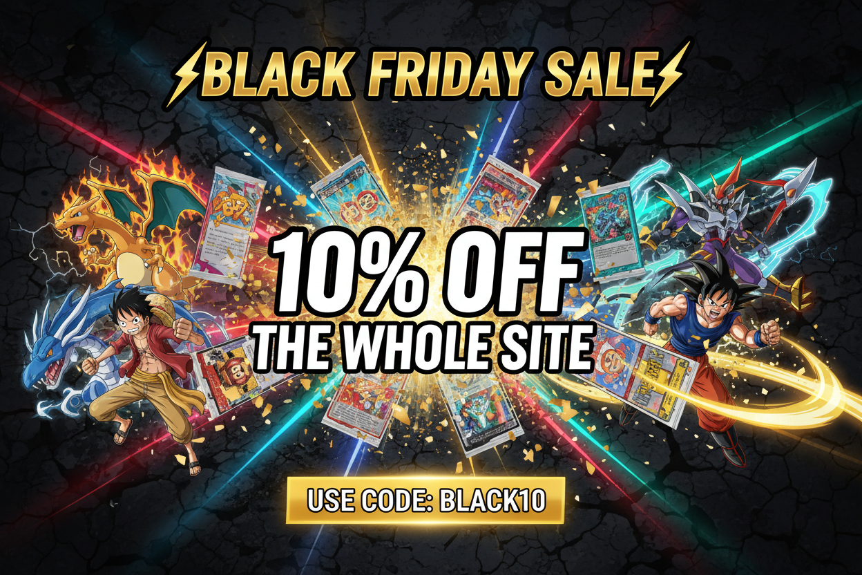 Wyntercreek Cards Black Friday sale 10% off the whole site with code BLACK10 pokemon, one piece, Yugioh, Union arena, Digimon, Dragon Ball